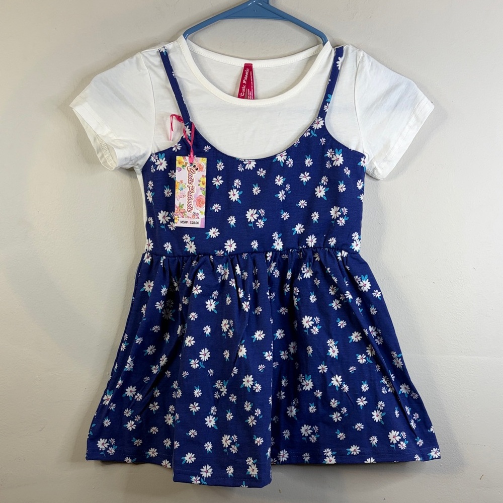 Cutie Patootie Girls 4T NWT Navy Daisy Layered Tee Short Sleeve Floral Top #44